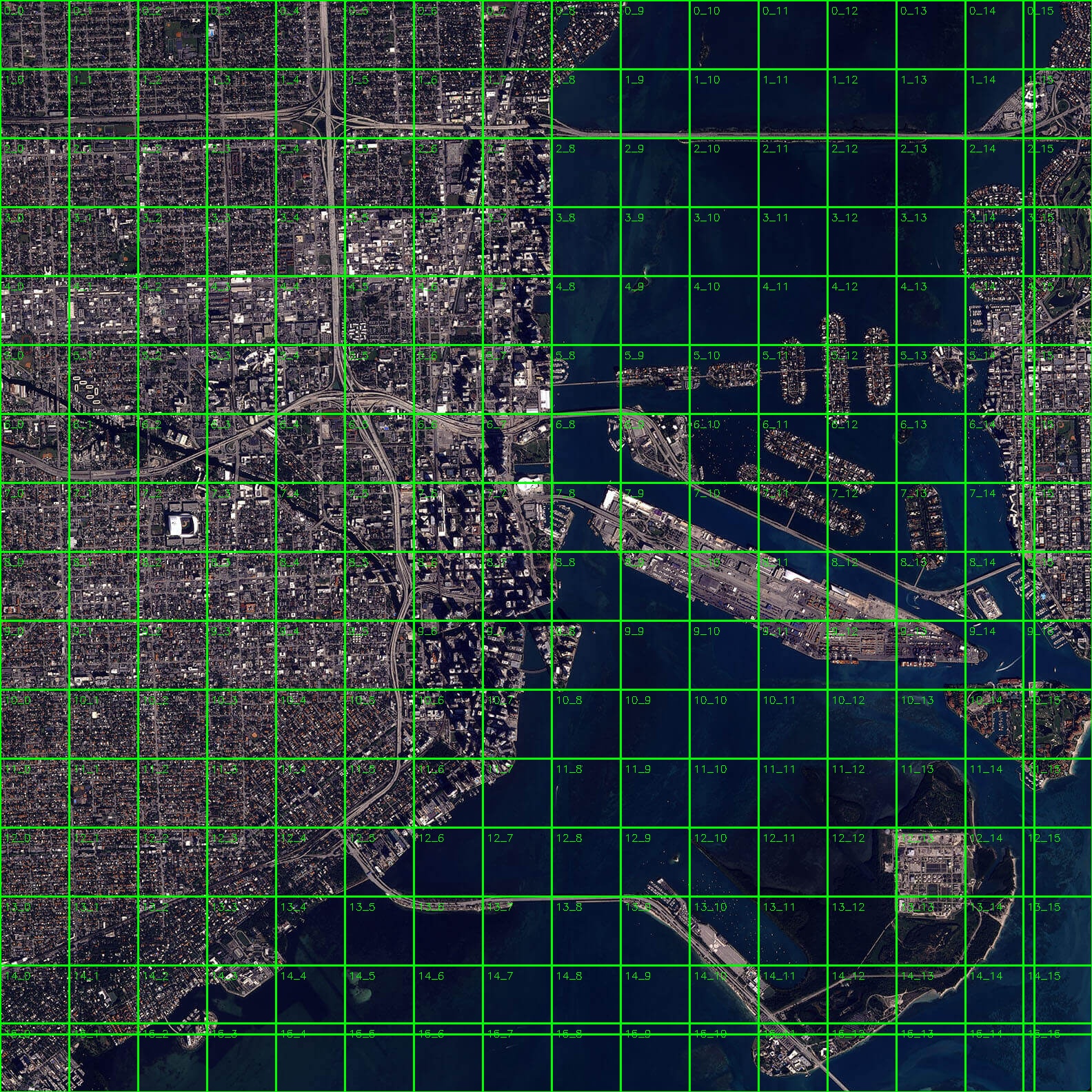 Non-overlapping chip grid over aerial imagery