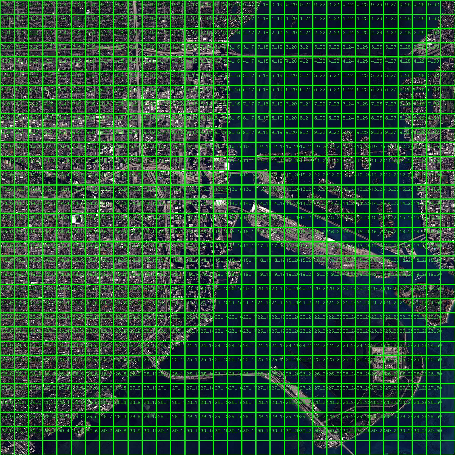 Overlapping chip grid over aerial imagery
